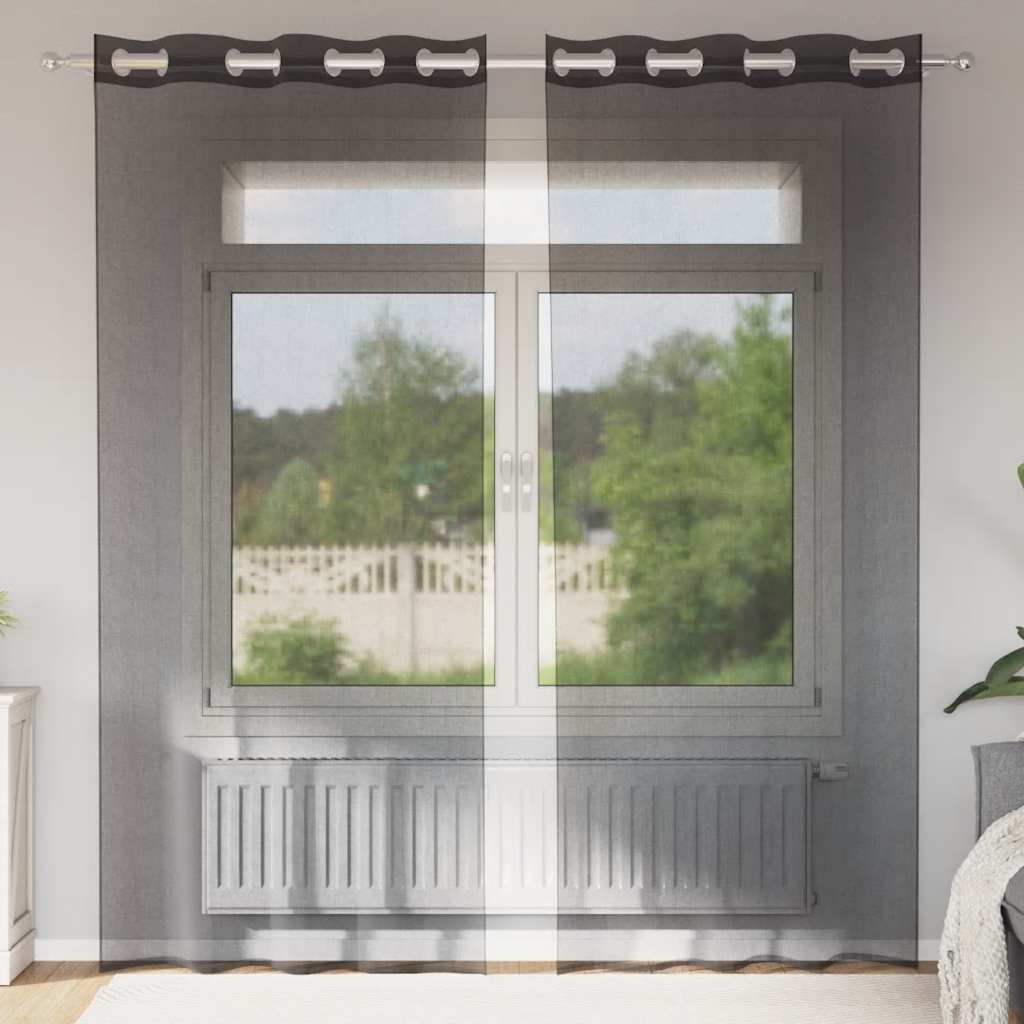 Voile Curtains with Grommets 2 pcs Black 140x245 cm