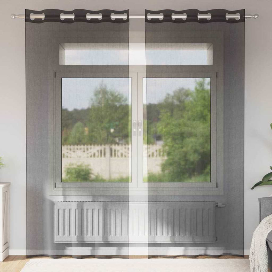 Voile Curtains with Grommets 2 pcs Black 140x245 cm