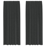 Voile Curtains with Rod Pockets 2 pcs Black - Front View