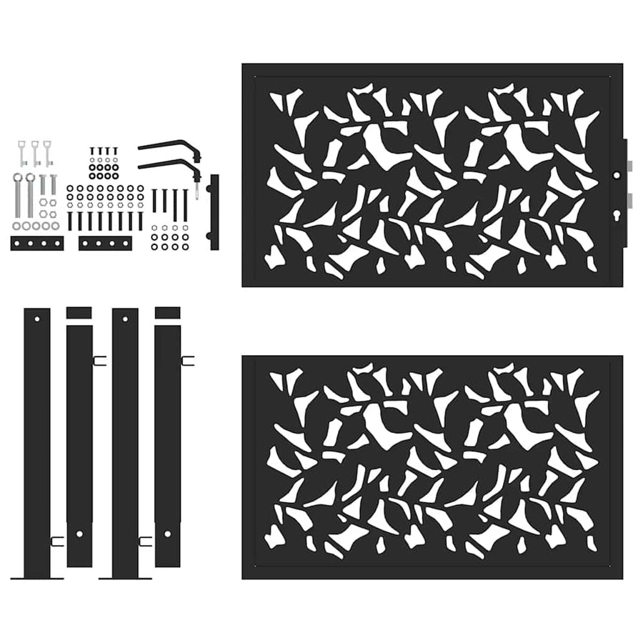 Garden Gate Black 100x100 cm Steel Leaf Design
