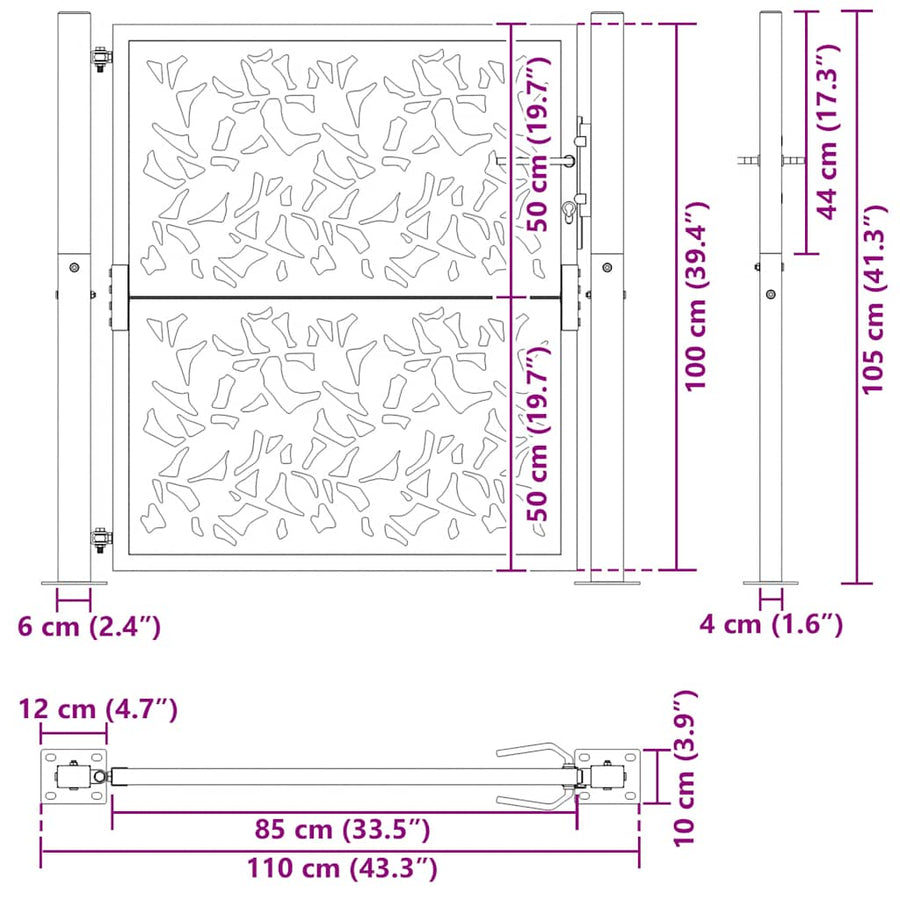Garden Gate Black 100x100 cm Steel Leaf Design