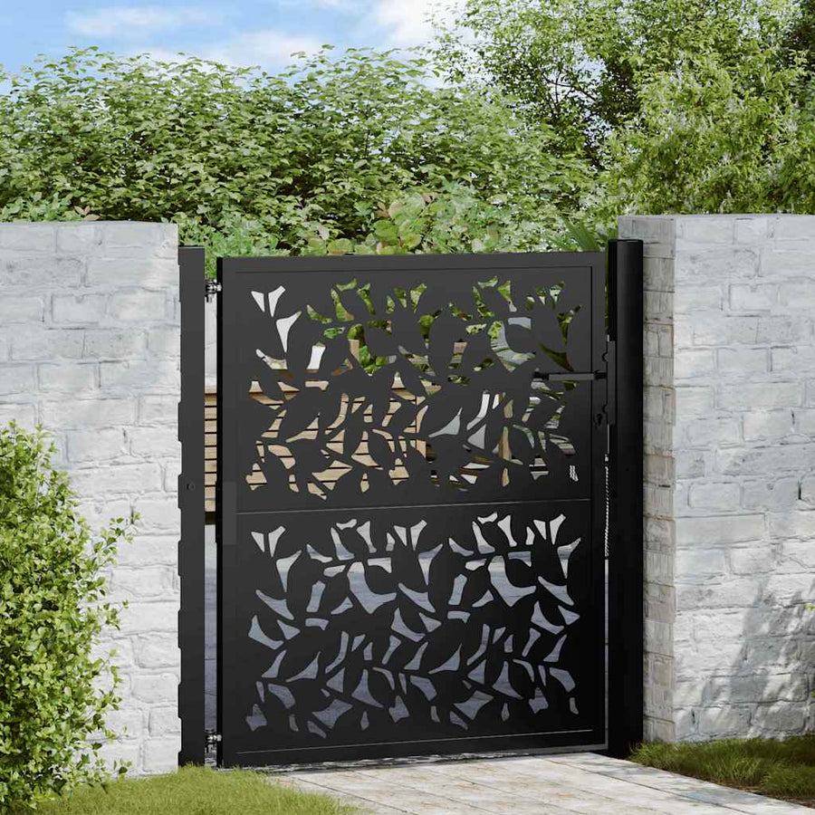 Garden Gate Black 100x100 cm Steel Leaf Design