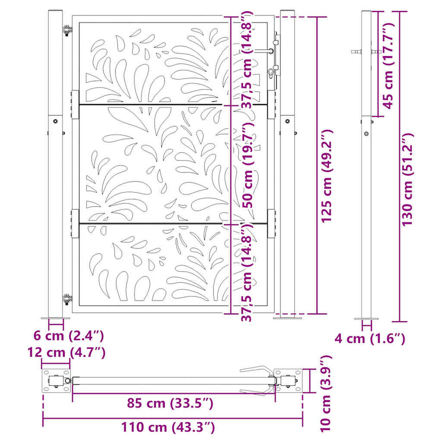 Garden Gate Black 100x125 cm Steel Wave Design