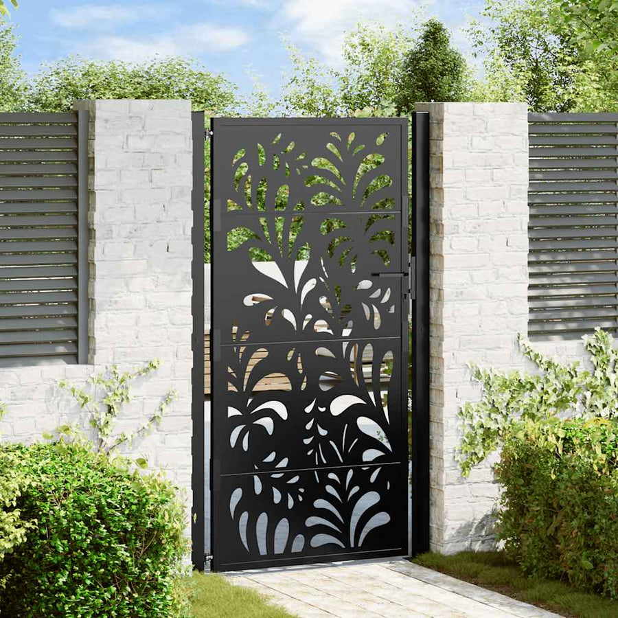 Garden Gate Black 100x175 cm Steel Wave Design
