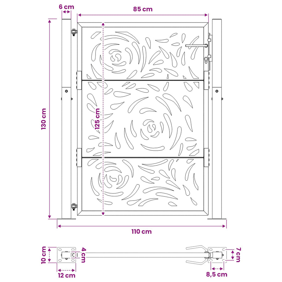 Garden Gate Black 100x125 cm Steel Flame Design