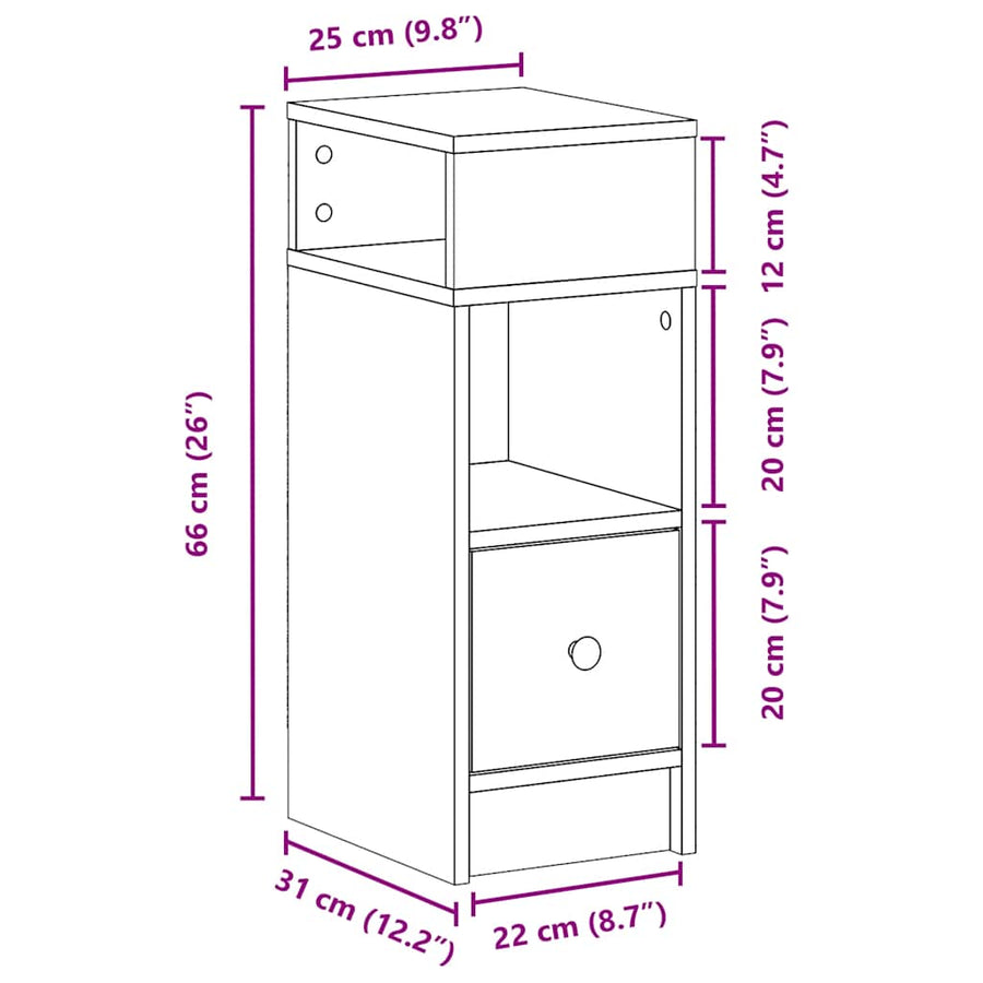 Bedside Cabinet with Drawer White 25x31x66 cm