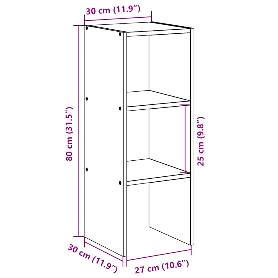 Bookcase Stackable White 30x30x80 cm Engineered Wood