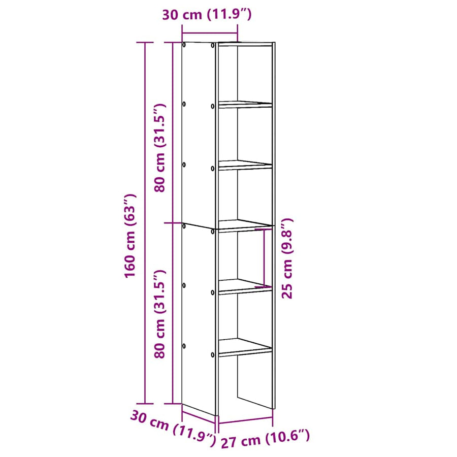 Bookcases 2 pcs Stackable White 30x30x80 cm Engineered Wood