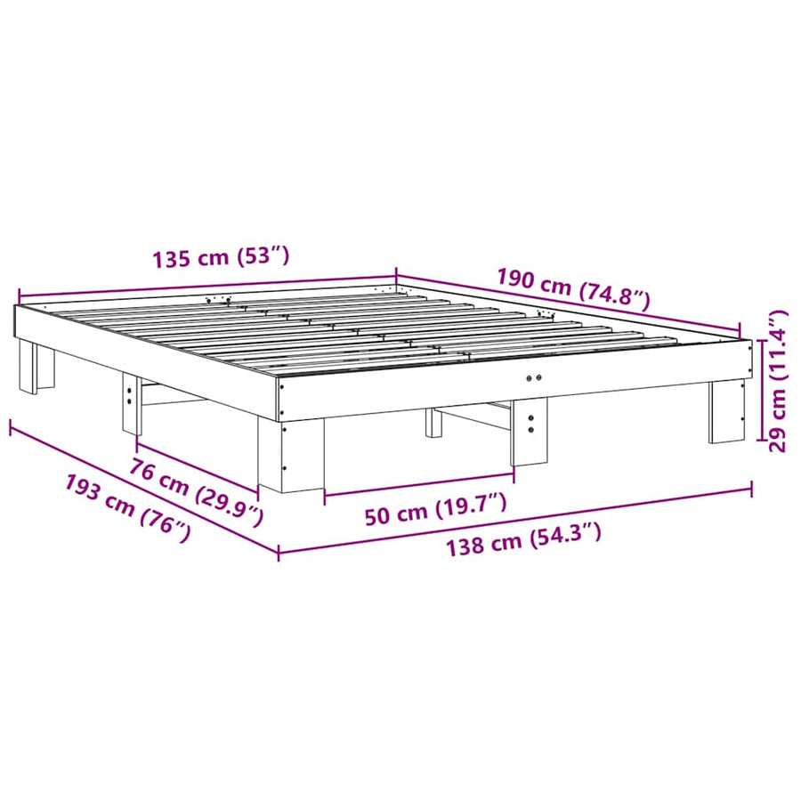 Bed Frame without Mattress 135x190 cm Solid Wood Oak