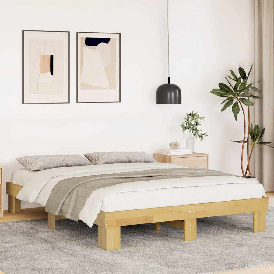 Bed Frame without Mattress 135x190 cm Solid Wood Oak