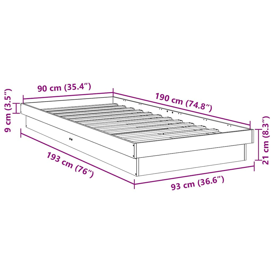 Bed Frame Without Mattress 90x190 cm Solid Oak Wood