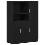 2 Piece Kitchen Cabinet Set Black Engineered Wood - Front View