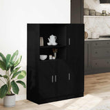 2 Piece Kitchen Cabinet Set Black Engineered Wood - Side View