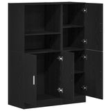 2 Piece Kitchen Cabinet Set Black Engineered Wood - Close-Up Angle