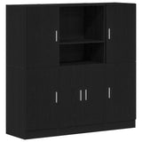 3 Piece Kitchen Cabinet Set Black Engineered Wood - Front View