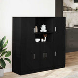 3 Piece Kitchen Cabinet Set Black Engineered Wood - Side View