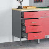 Work Bench with Drawer Red and Grey 50 x 55 x 85 cm