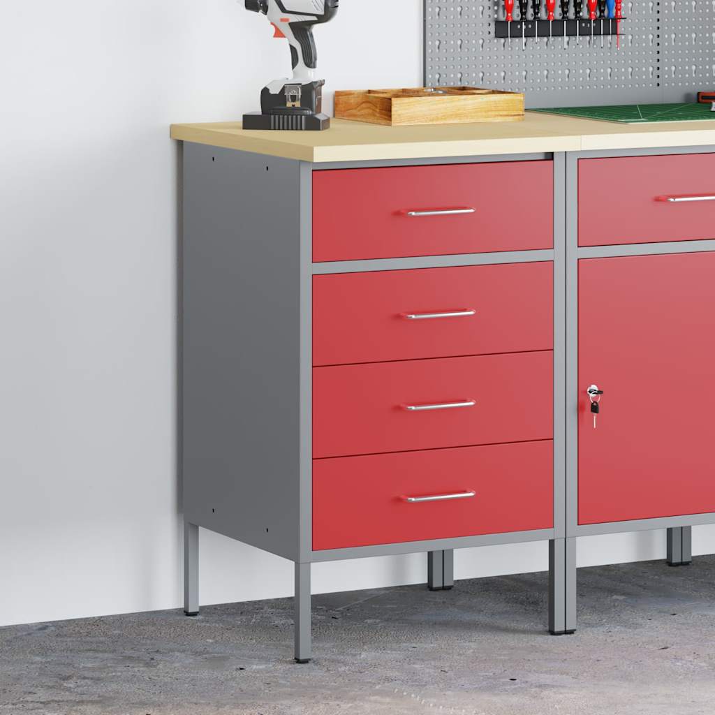 Work Bench with Drawer Red and Grey 50 x 55 x 85 cm