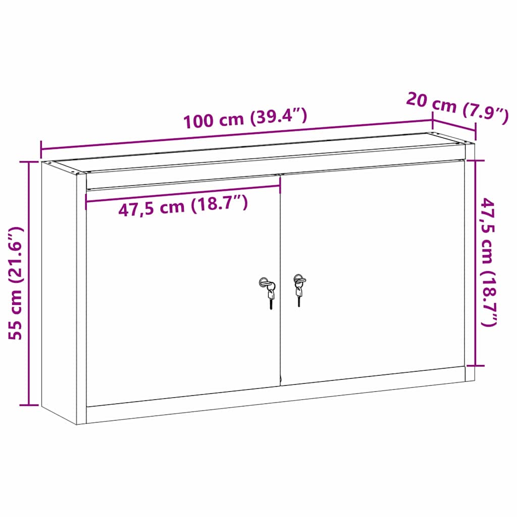 Tool Cabinet with Shelf Black and Grey 100 x 20 x 55 cm Steel