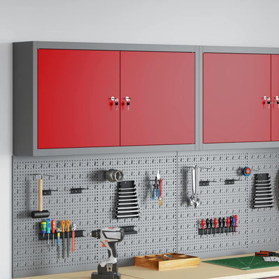 Tool Cabinet with Shelf Red and Grey 100 x 20 x 55 cm Steel
