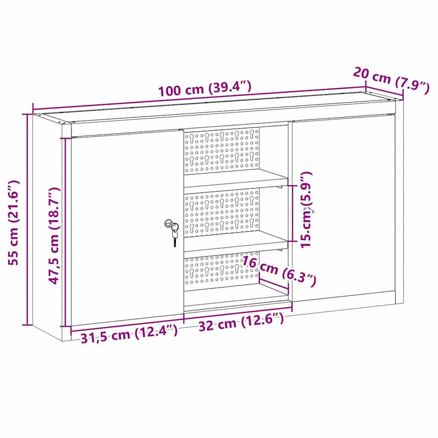 Tool Cabinet with Shelf Black and Grey 100 x 20 x 55 cm Steel