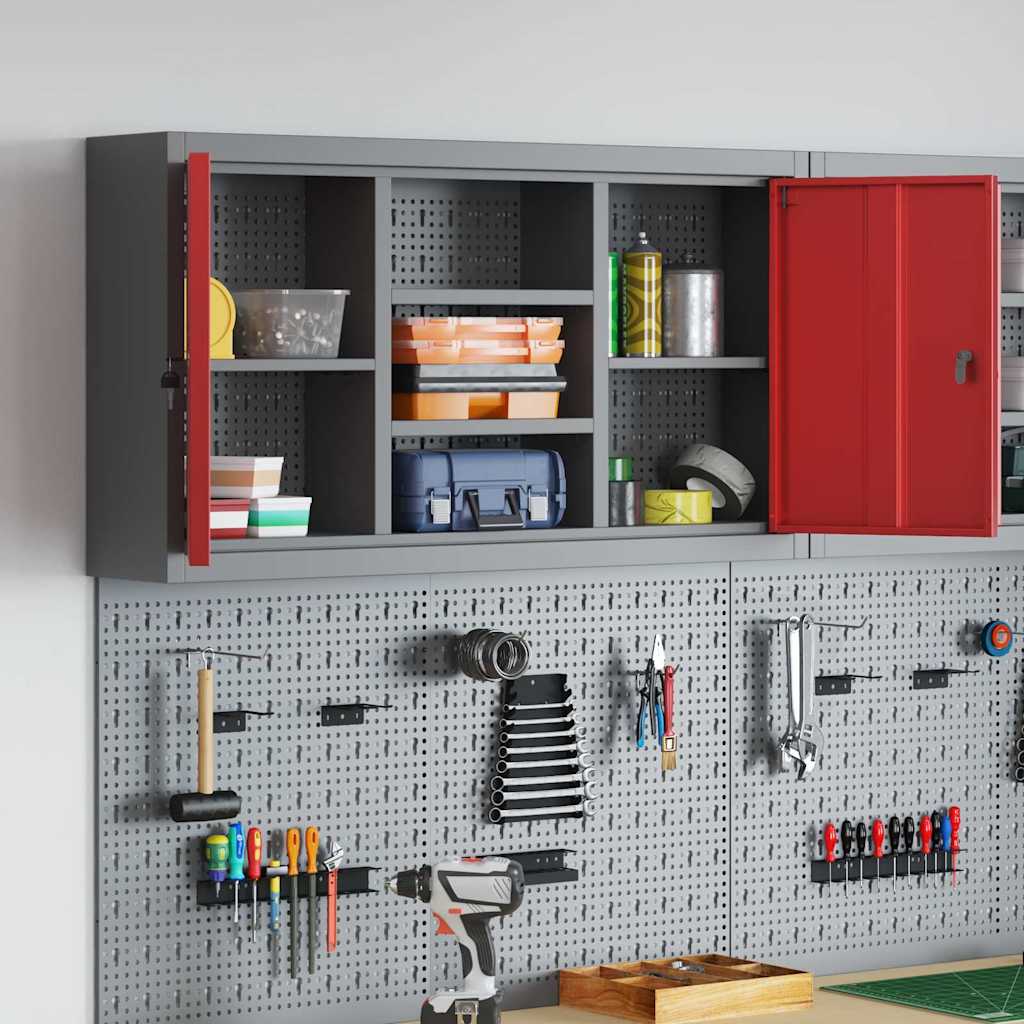Tool Cabinet with Shelf Red and Grey 100 x 20 x 55 cm Steel