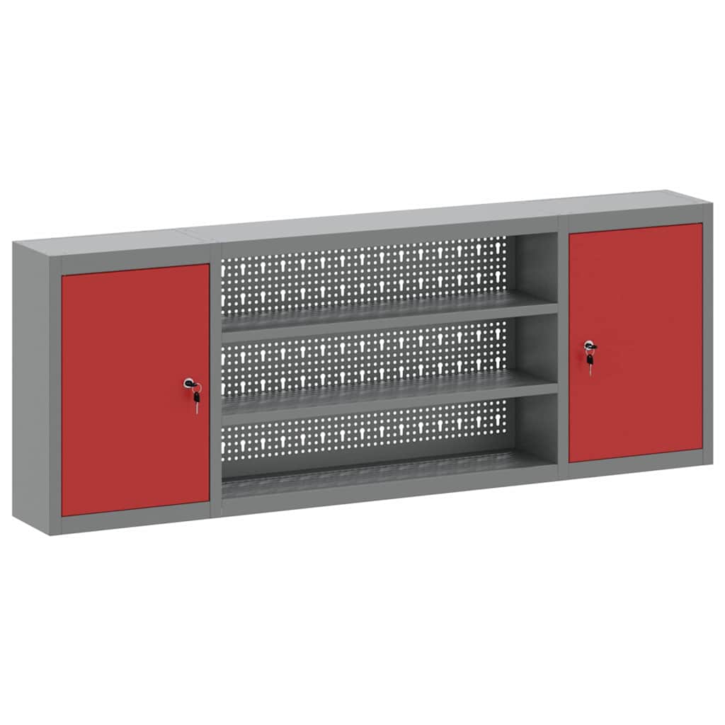 Tool Cabinet with Shelf Red and Grey 150 x 20 x 55 cm Steel