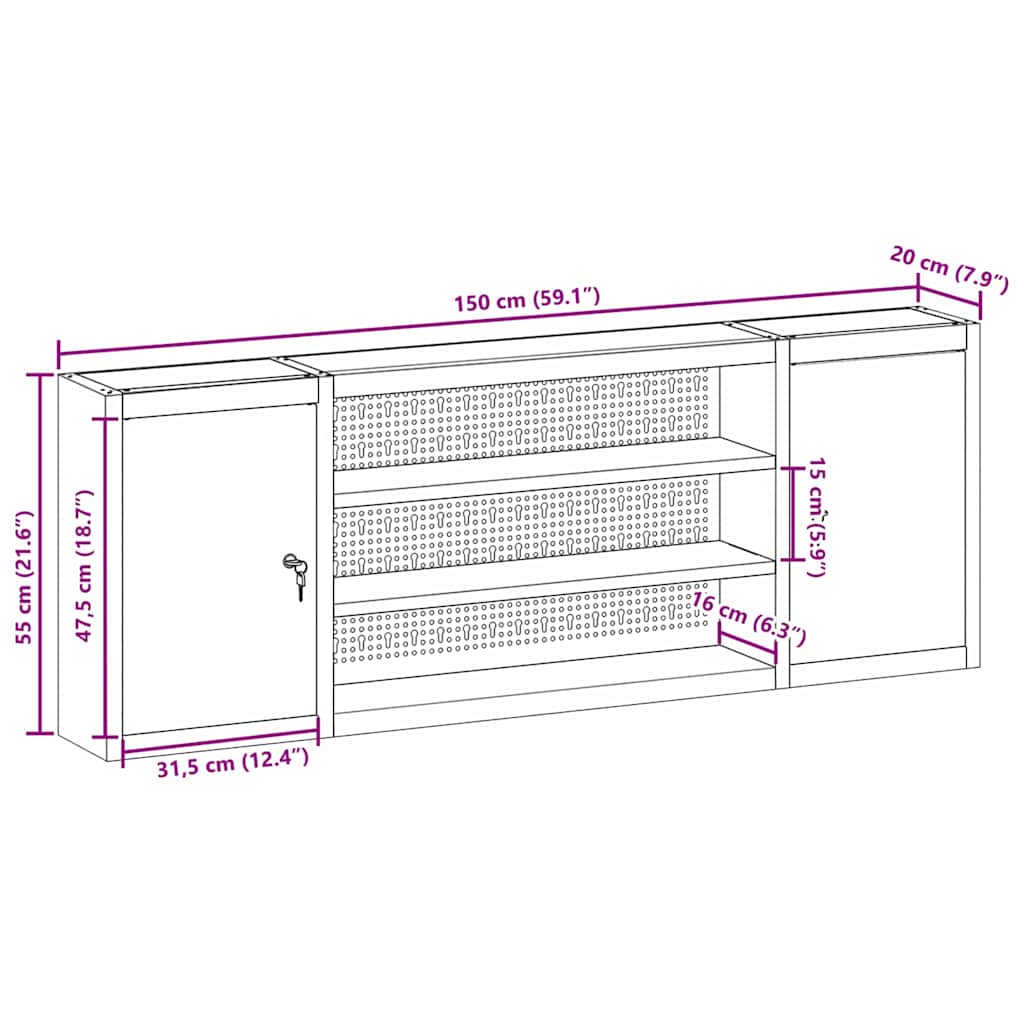 Tool Cabinet with Shelf Red and Grey 150 x 20 x 55 cm Steel