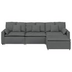 Modular Sofa with Footstool and Cushions Dark Grey