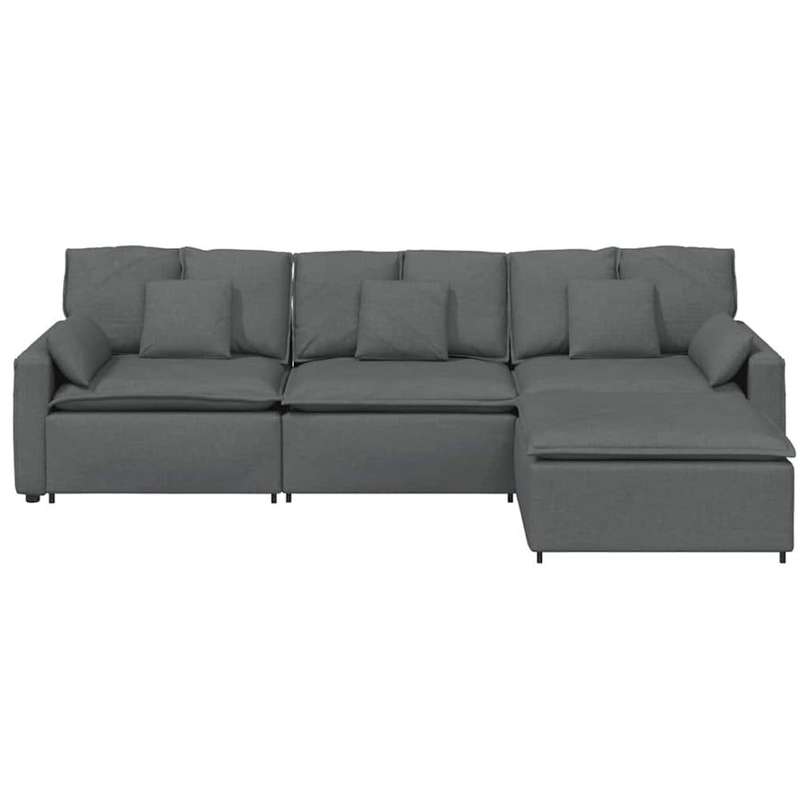 Modular Sofa with Footstool and Cushions Dark Grey