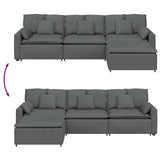 Modular Sofa with Footstool and Cushions Dark Grey