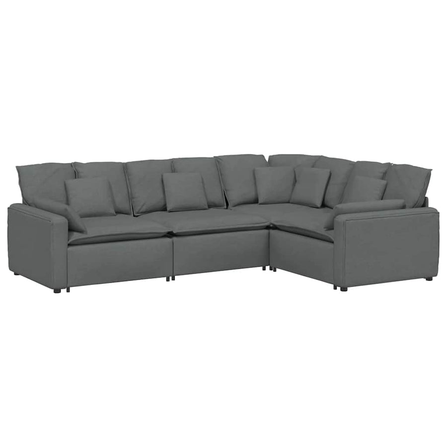 Modular Sofa with Cushions Fabric Dark Grey
