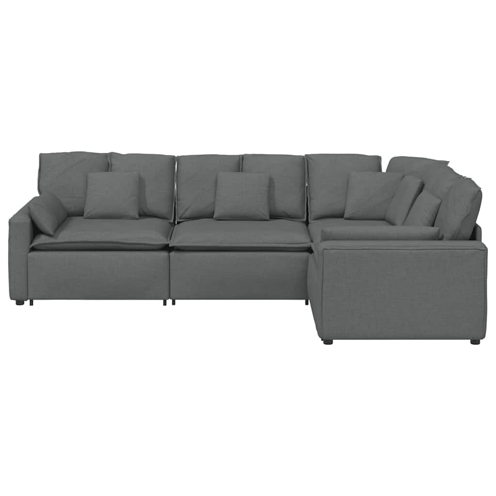 Modular Sofa with Cushions Fabric Dark Grey