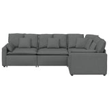 Modular Sofa with Cushions Fabric Dark Grey - Rear View
