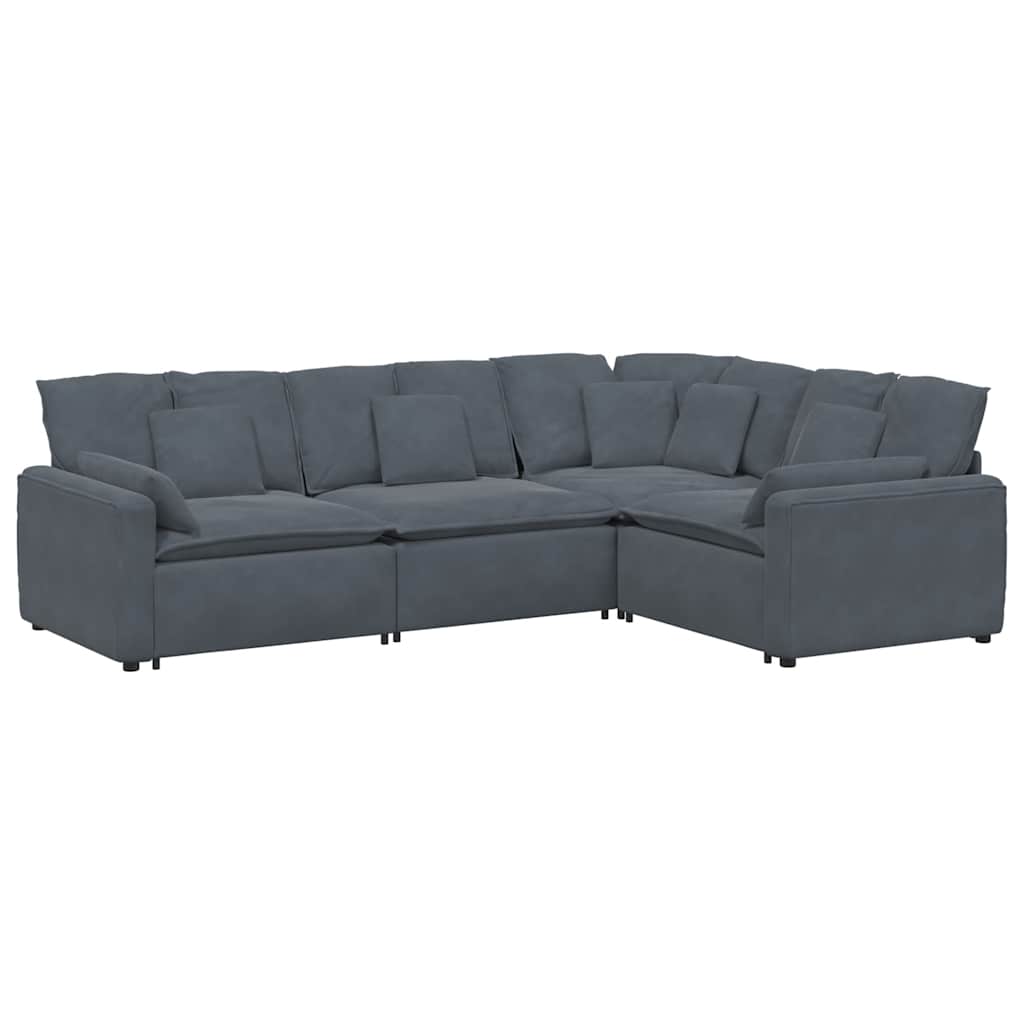 Modular Sofa with Cushions Velvet Dark Grey