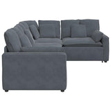 Modular Sofa with Cushions Velvet Dark Grey - Close-Up Angle