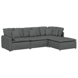 Modular Sofa with Footstool&Cushions Fabric Dark Grey - Front View