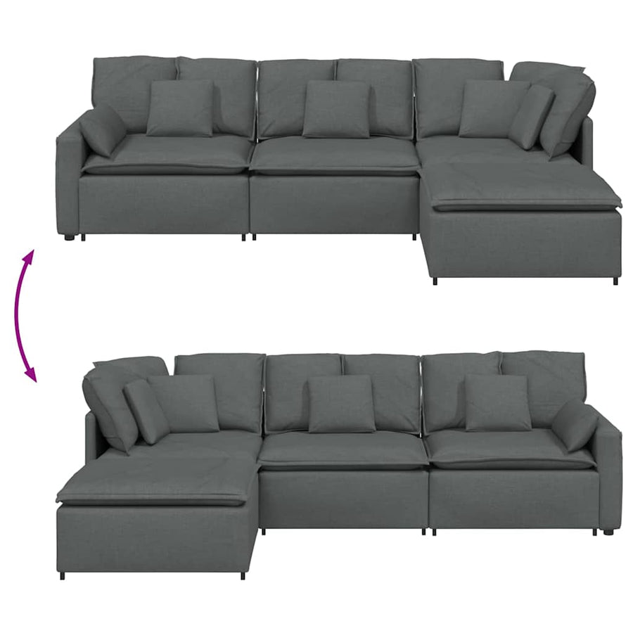 Modular Sofa with Footstool&Cushions Fabric Dark Grey