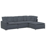 Modular Sofa with Footstool&Cushions Velvet Dark Grey - Front View