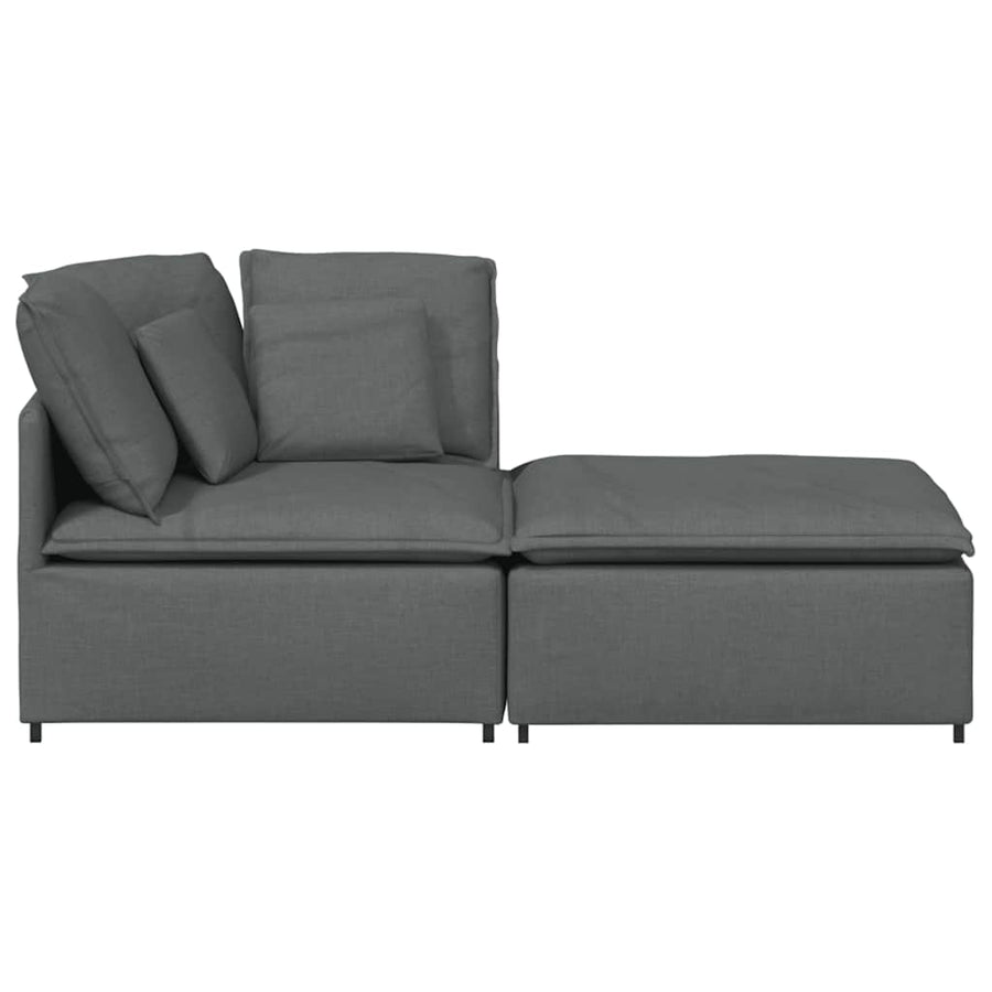 Modular Sofa with Footstool&Cushions Fabric Dark Grey