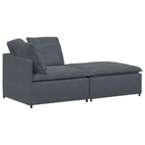 Modular Sofa with Footstool&Cushions Velvet Dark Grey - Front View