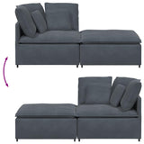 Modular Sofa with Footstool&Cushions Velvet Dark Grey