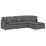 Modular Sofa with Footstool&Cushions Fabric Dark Grey