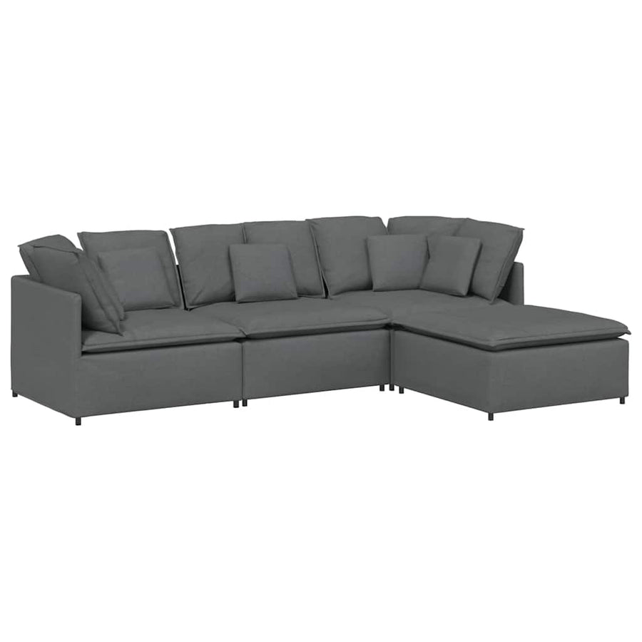 Modular Sofa with Footstool&Cushions Fabric Dark Grey