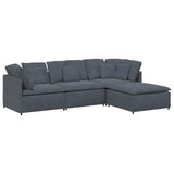 Modular Sofa with Footstool&Cushions Velvet Dark Grey - Front View