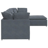 Modular Sofa with Footstool&Cushions Velvet Dark Grey - Close-Up Angle