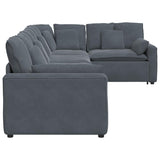 Modular Sofa with Cushions Velvet Dark Grey - Close-Up Angle