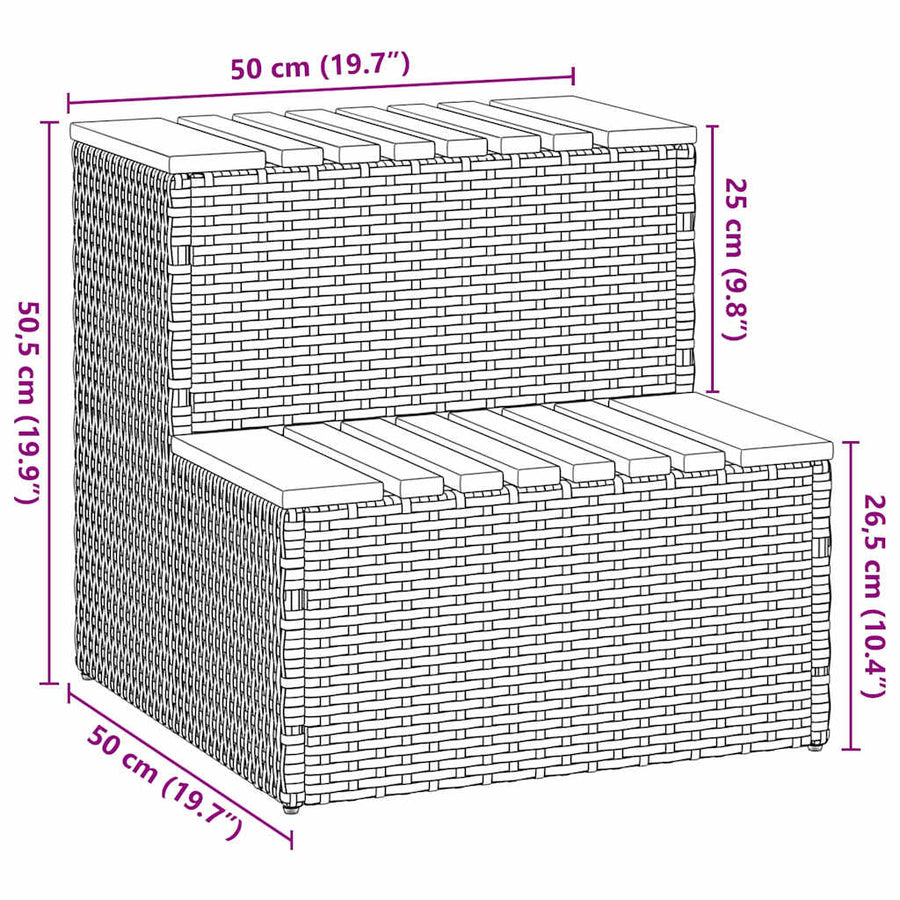 Hot Tub Step Beige 50x50x50.5 cm Poly Rattan and Solid Acacia