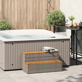 Hot Tub Step Grey 100x50x50.5 cm Poly Rattan and Solid Acacia - Front View