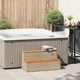 Hot Tub Step Beige 100x50x50.5 cm Poly Rattan and Solid Acacia - Front View